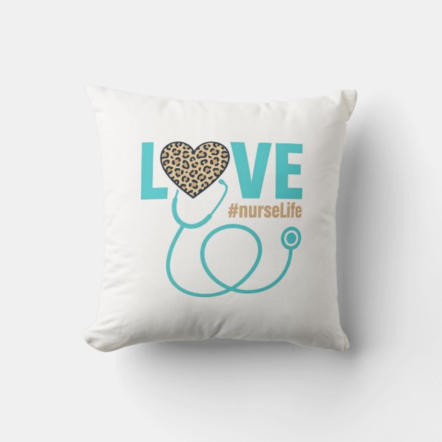 Nurse Love Leopard Stethoscope Vector Design_1 Throw Pillow (Front)