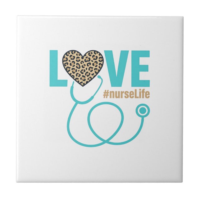 Nurse Love Leopard Stethoscope Vector Design_1 Tile (Front)