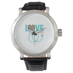 Nurse Love Leopard Stethoscope Vector Design_1 Watch