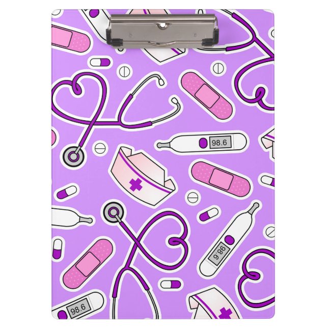 Nurse Love Pattern Purple Clipboard (Front)