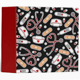 Nurse Love Print Black Background Binder