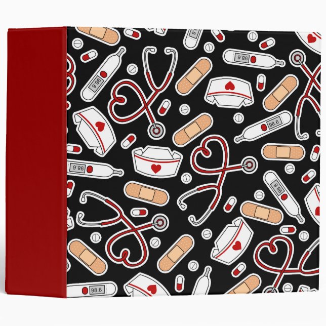 Nurse Love Print Black Background Binder (Front/Spine)