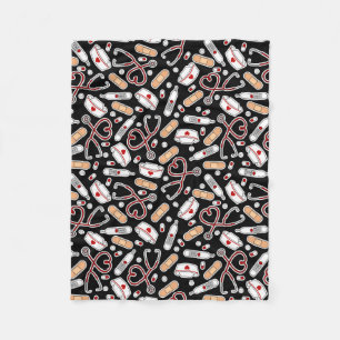 Nurse Love Print Black Background Fleece Blanket