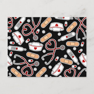 Nurse Love Print Black Background Postcard
