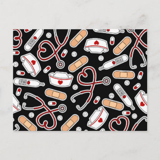 Nurse Love Print Black Background Postcard