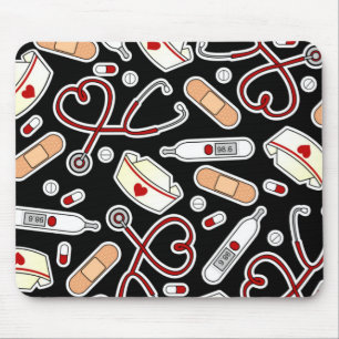 Nurse Love Print Black Mouse Pad