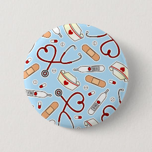Nurse Love Print Blue Background 2 Inch Round Button