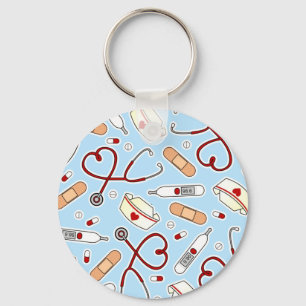 Nurse Love Print Blue Background Keychain