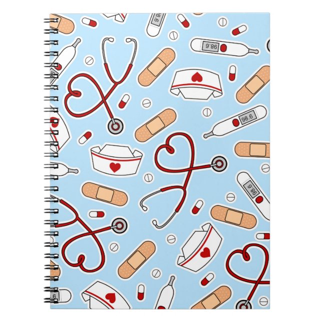 Nurse Love Print Blue Background Notebook (Front)