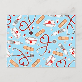 Nurse Love Print Blue Background Postcard