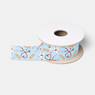 Nurse Love Print Blue Background Satin Ribbon