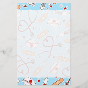 Nurse Love Print Blue Background Stationery