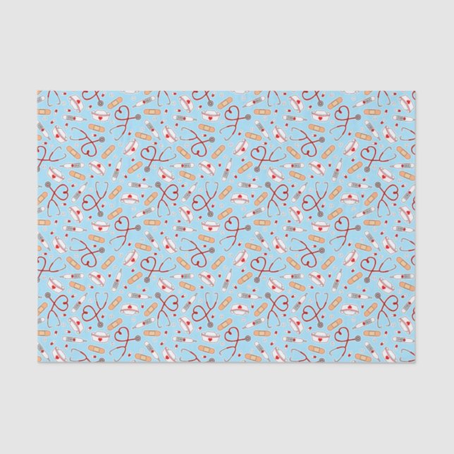 Nurse Love Print Blue Background Tissue Paper (Front)