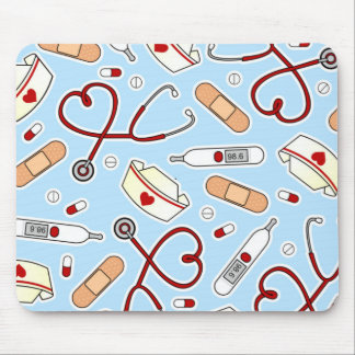 Nurse Love Print Blue Mouse Pad