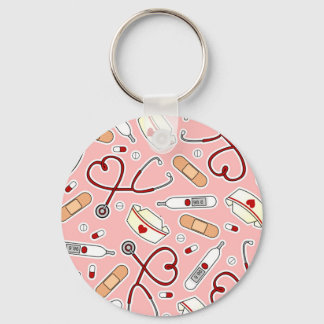 Nurse Love Print Pink Background Keychain