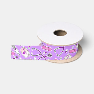 Nurse Love Print Purple Background Satin Ribbon