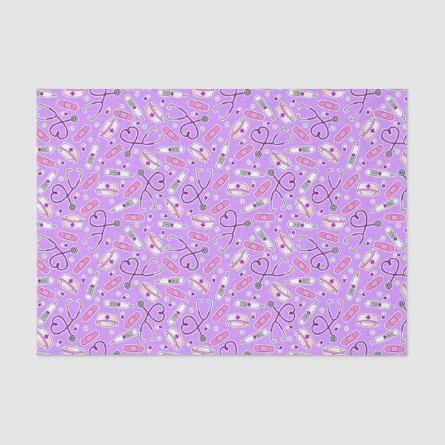 Nurse Love Print Purple Background Tissue Paper (Front)