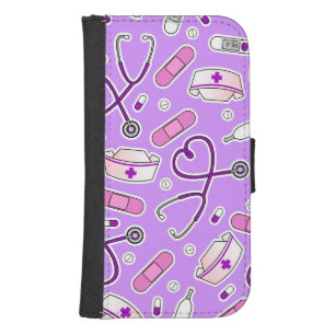 Nurse Love Print Purple Samsung S4 Wallet Case