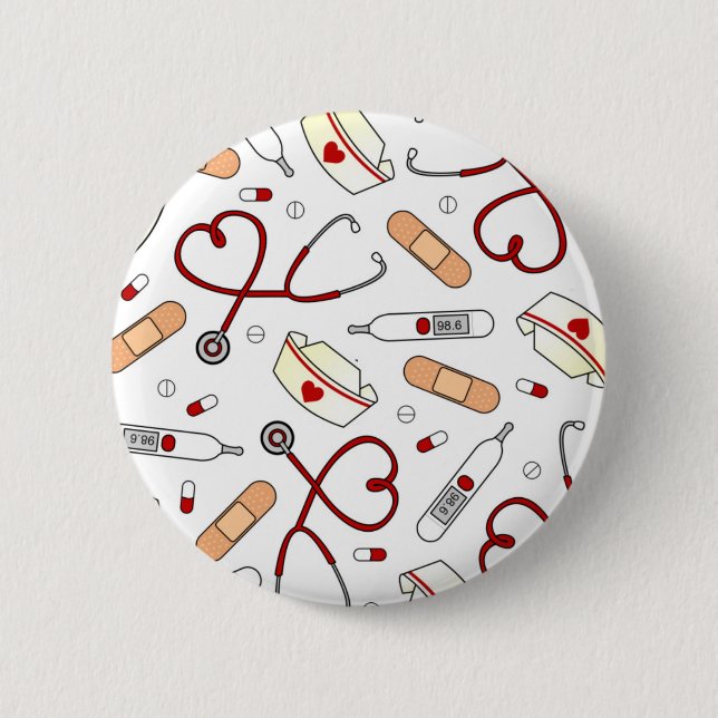 Nurse Love Print White Background 2 Inch Round Button (Front)