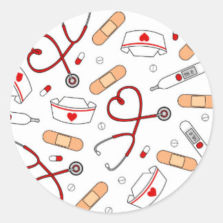 Nurse Love Print White Background Classic Round Sticker