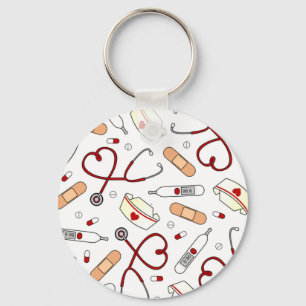 Nurse Love Print White Background Keychain