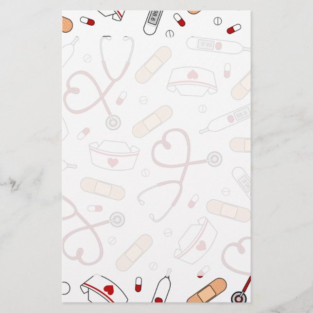 Nurse Love Print White Background Stationery (Front)