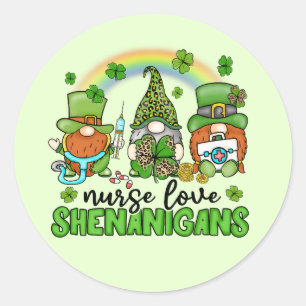 Nurse Love Shenanigans St. Patrick's Classic Round Sticker