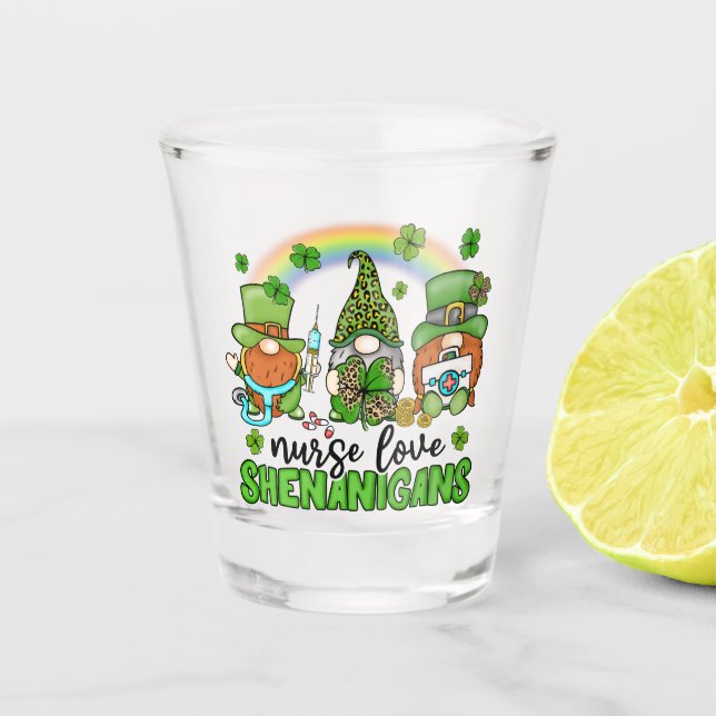 Nurse Love Shenanigans St. Patrick's Shot Glass (Front)