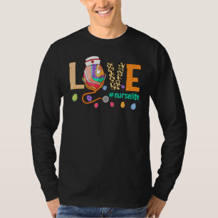 Nurse Love Stethoscope Leopard Plaid Eggs Hunting T-Shirt