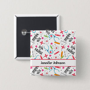 Nurse Love White Name Badge Personalize 2 Inch Square Button