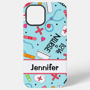 Nurse Medical Art Light Blue Name Personalized iPhone 12 Pro Max Case