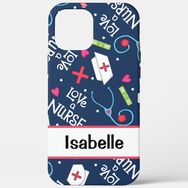 Nurse Medical Art Navy Blue Name Personalized Case-Mate iPhone Case (Back)