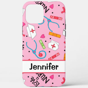 Nurse Medical Art Pink Name Personalized iPhone 12 Pro Max Case