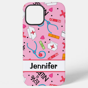 Nurse Medical Art Pink Name Personalized iPhone 12 Pro Max Case