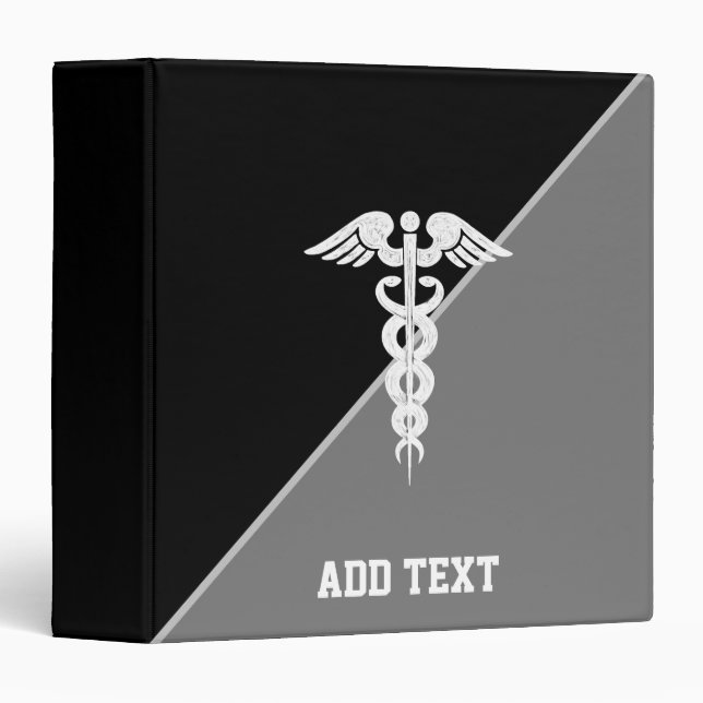 Nurse Medical Caduceus Black Grey White Modern Binder (Front/Spine)