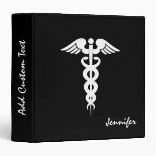Nurse Medical Caduceus Black White Personalized Binder