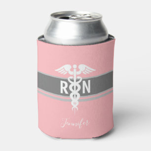Nurse Medical Caduceus Pink Personalized Can Cooler
