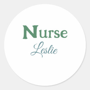 Nurse medical doctor add name text green blue sipl classic round sticker