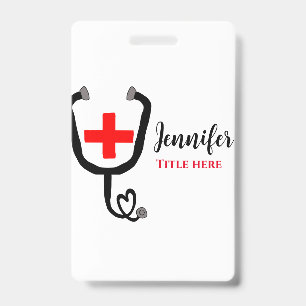 Nurse medical doctor red plus stethoscope add name badge