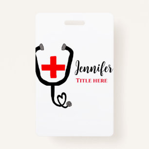 Nurse medical doctor red plus stethoscope add name badge