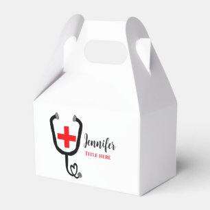 Nurse medical doctor red plus stethoscope add name favor box