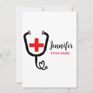 Nurse medical doctor red plus stethoscope add name holiday card