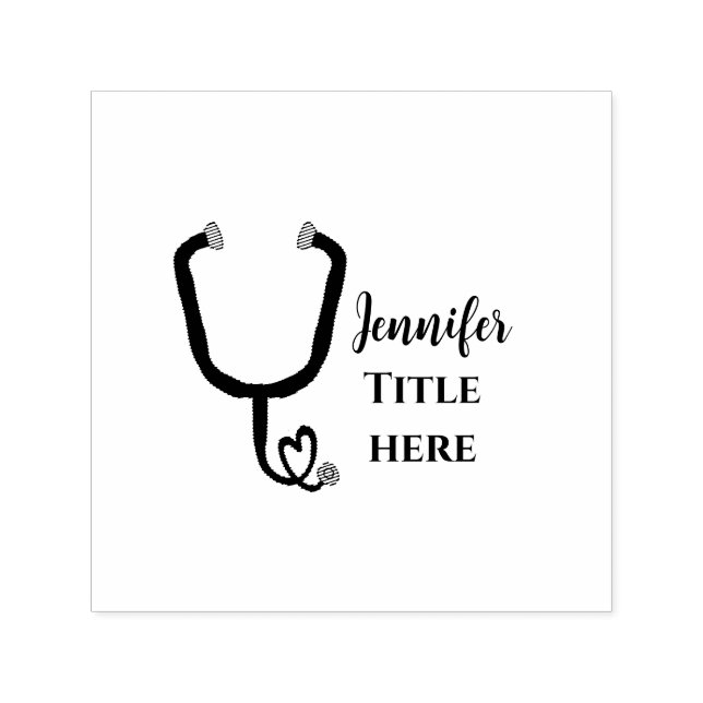 Nurse medical doctor red plus stethoscope add name self-inking stamp (Design)