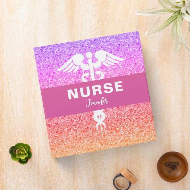 Nurse Medical Rainbow Glitter Personalized Binder (In Situ)