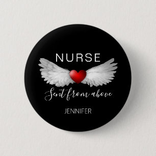 Nurse Medical Red Heart Angel Wings Customized 2 Inch Round Button