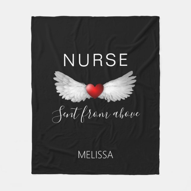 Nurse Medical Red Heart Angel Wings Customized Fleece Blanket (Front)