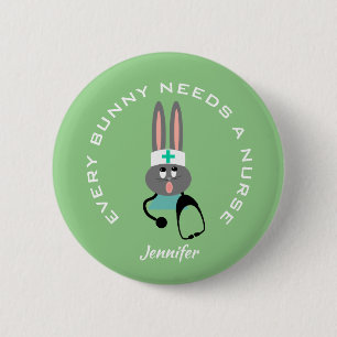 Nurse Medical Stethoscope Bunny Mint Green Custom 2 Inch Round Button
