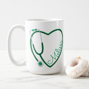 Nurse Medical Stethoscope Heart Green Fun Coffee Mug