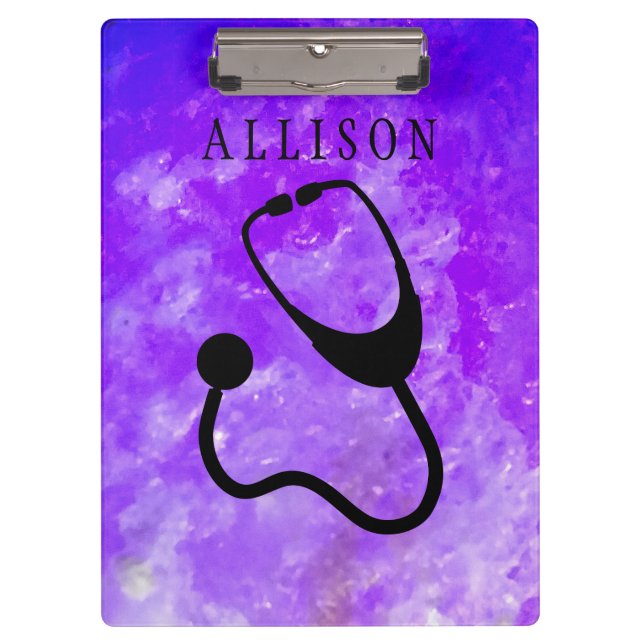 Nurse Medical Stethoscope Purple Rock Custom Clipboard (Front)