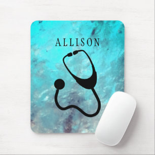 Nurse Medical Stethoscope Turquoise Marble Custom Mouse Pad